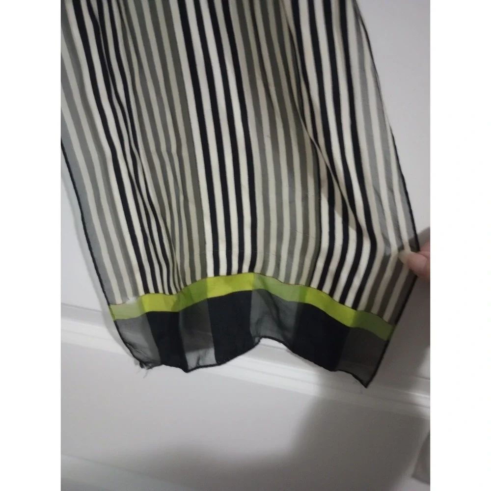 Sheer Striped Scarf Black White Gray Lime‎ Green Accent 60